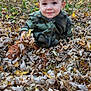 toddler, child, autumn, leaves, outdoor, camouflage, hoodie, brown_pants, nature, fall, grass, sitting, person, cute, expression, seasonal, young_child, play, leaf_pile, casual_clothing