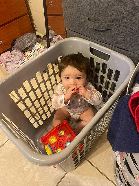 Scarlett joined the competition — help win amazing prizes! baby, baby_carriage, baby_products, baby_safety, baby_toddler_clothing, baby_toys, bag, baggage, child, comfort, home_appliance, laundry_basket, luggage_and_bags, office_equipment, person, play, room, sitting, toddler