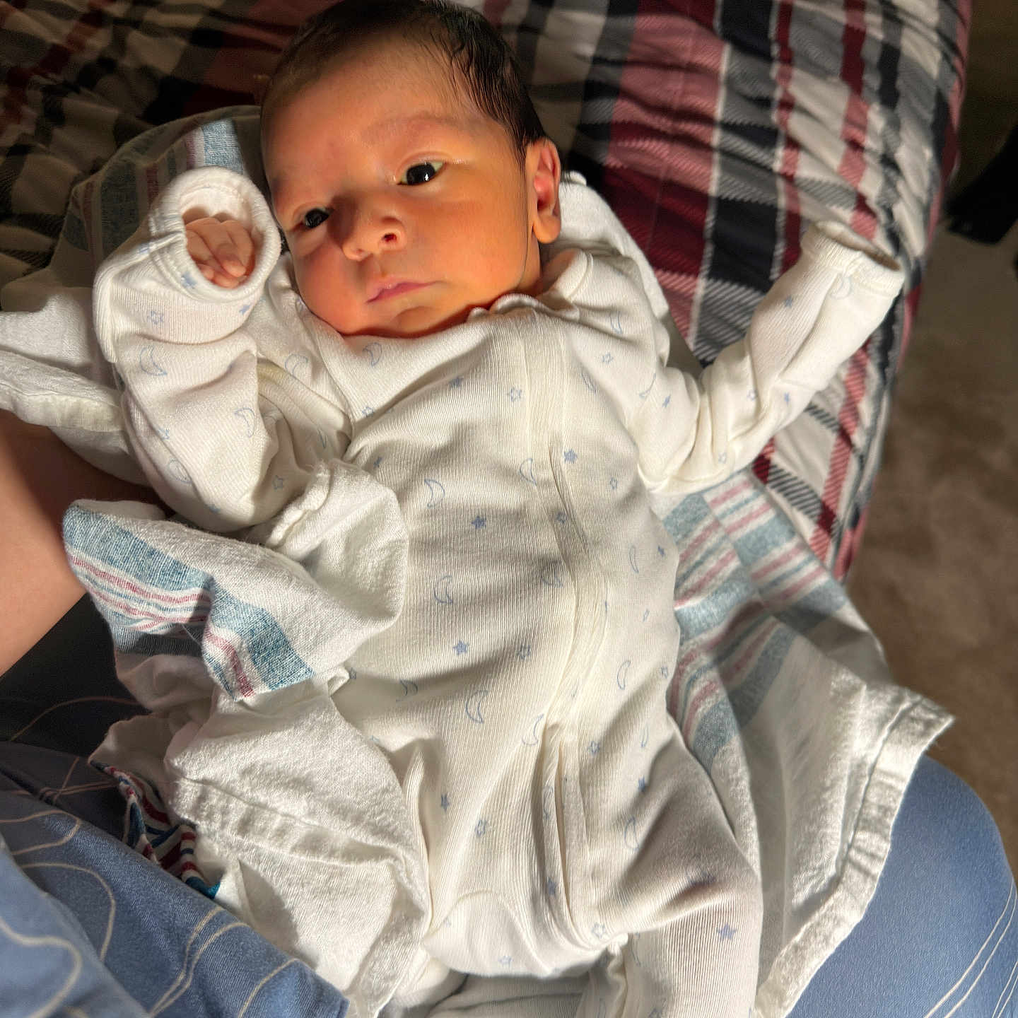 Gianlucca joined the competition — help win amazing prizes! baby, blanket, comfort, cute, face, hand, holding, human, indoor, infant, newborn, newborn_clothing, onesie, patterned_blanket, person, resting, sleeping_baby, sleepwear, small, soft