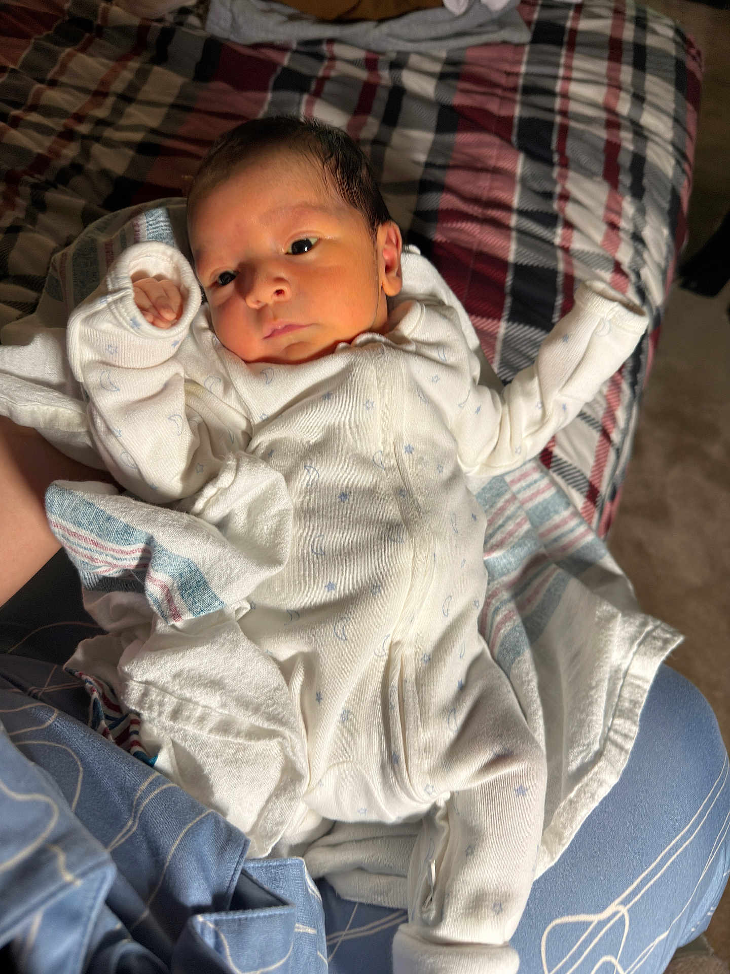 Gianlucca joined the competition — help win amazing prizes! newborn, baby, infant, onesie, blanket, patterned_blanket, sleepwear, sleeping_baby, face, hand, person, indoor, comfort, soft, resting, cute, small, human, newborn_clothing, holding