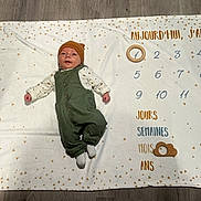 Malo participe au concours pour gagner de l'argent avec cette photo : baby, blanket, cap, clothing, coat, face, footwear, hat, head, newborn, number, pants, person, photography, portrait, quilt, shoe, sitting, symbol, text