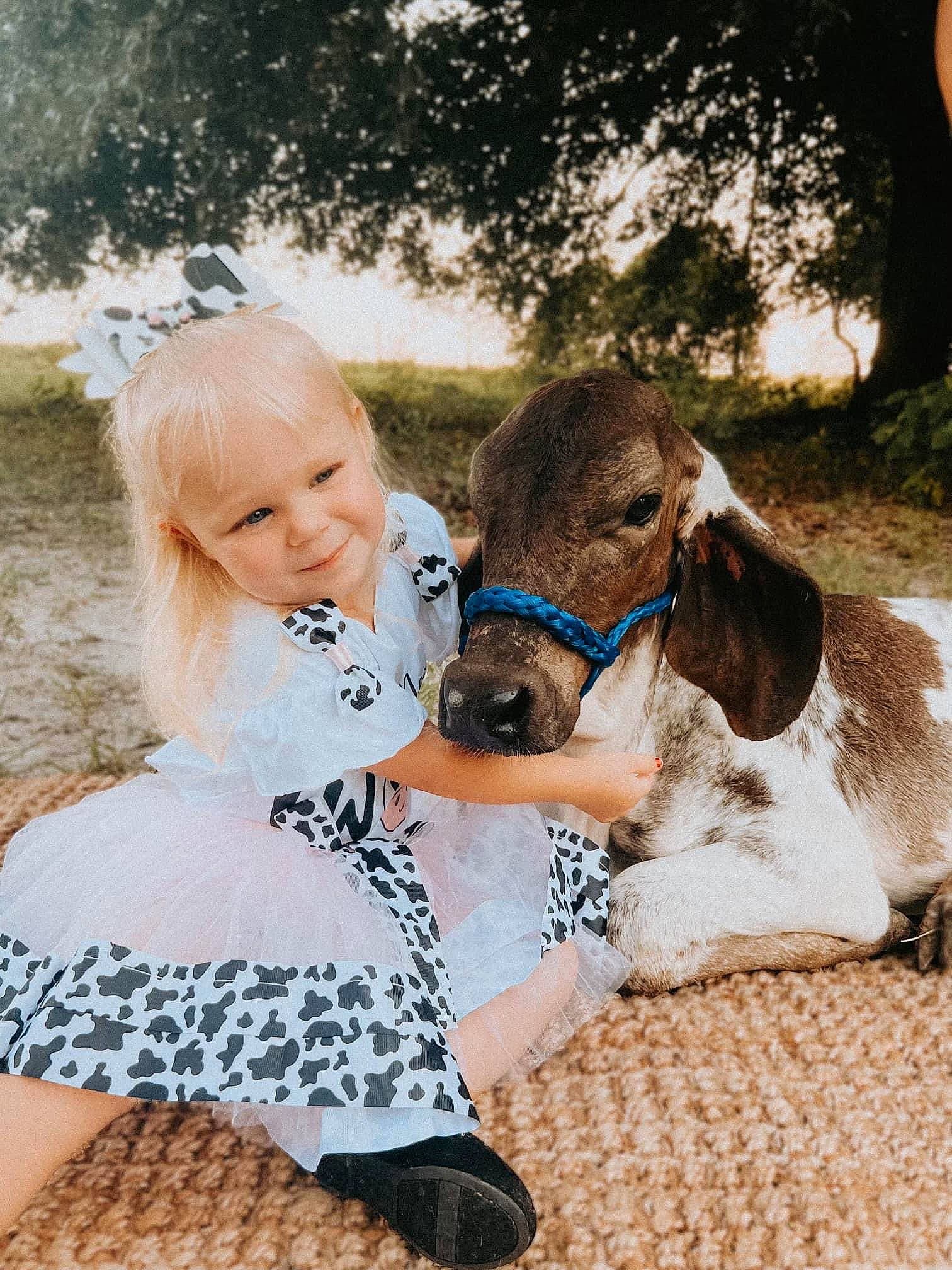 Blair joined the competition — help win amazing prizes! carnivore, collar, companion_dog, dog, dog_breed, dog_collar, fawn, fur, grass, happy, leash, leisure, person, plant, recreation, sitting, snout, sporting_group, toddler, tree