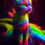 Gontrand participe au concours pour gagner de l'argent avec cette photo : cat, rainbow_colors, neon, colorful, animal, feline, fur, portrait, glowing, vibrant, eyes, whiskers, fantasy, dark_background, mystical, bright, closeup, artistic, majestic, color_splash