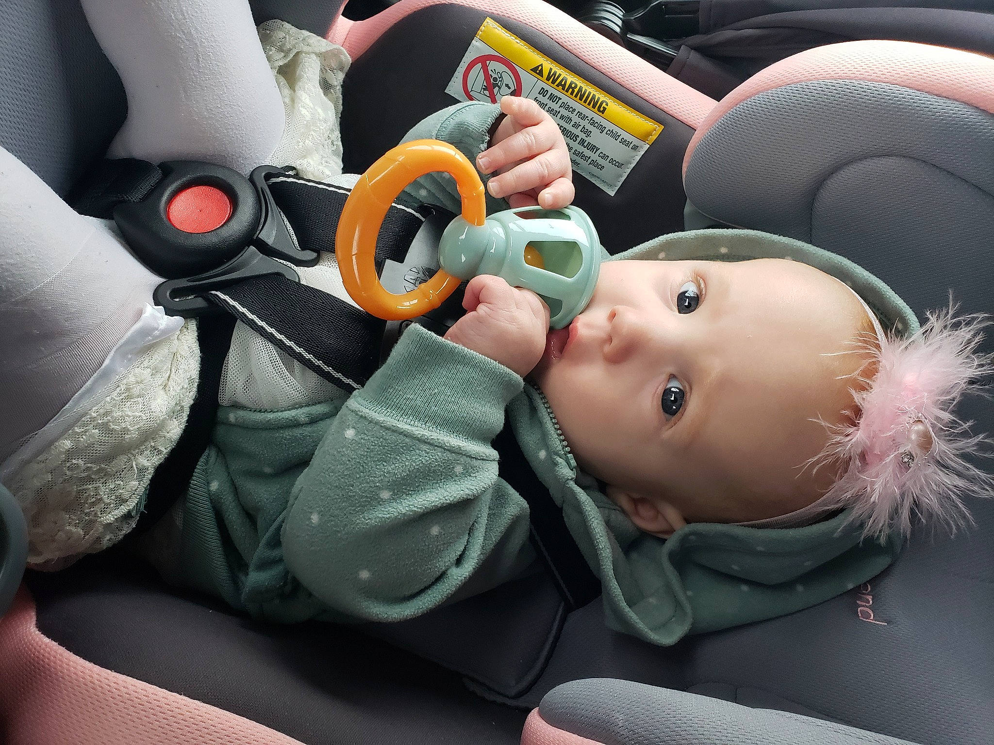 Haley is registered to the contest to win money with this photo: auto_part, automotive_design, automotive_wheel_system, baby, baby_carriage, baby_in_car_seat, baby_products, car, car_seat, car_seat_cover, child, family_car, head_restraint, luxury_vehicle, motor_vehicle, person, seat_belt, steering_part, steering_wheel, toddler