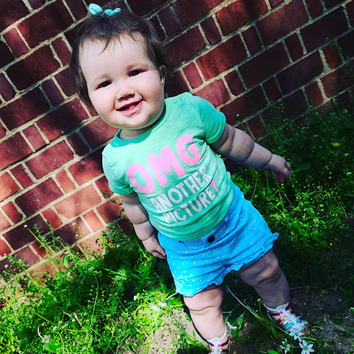 Echo joined the competition — help win amazing prizes! baby, baby_toddler_clothing, child, cool, fun, grass, green, happy, joy, person, photography, plant, play, sleeve, smile, summer, t_shirt, toddler, turquoise