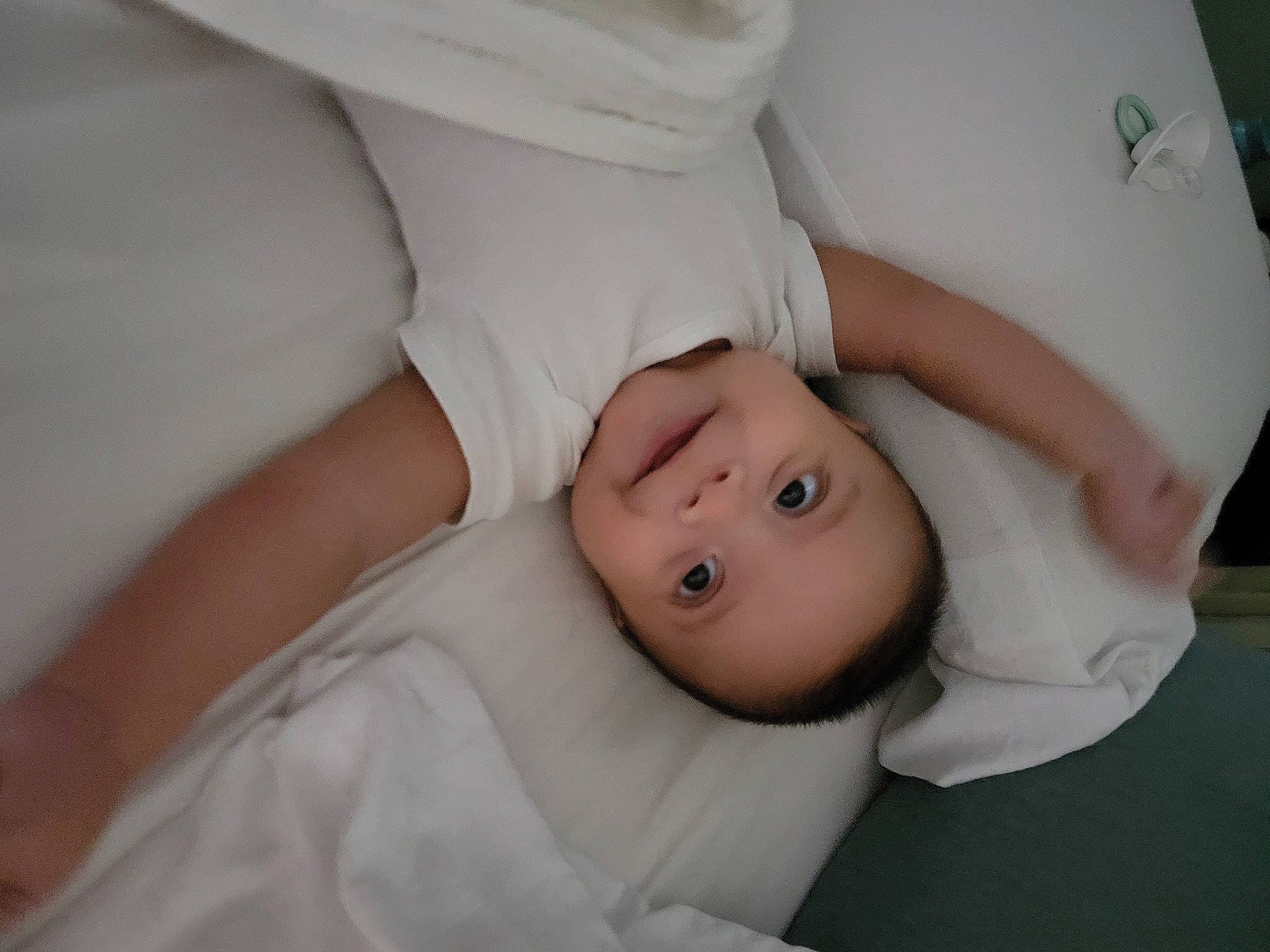 Sebastian joined the competition — help win amazing prizes! baby, baby_products, baby_toddler_clothing, child, comfort, dress, elbow, eyelash, flash_photography, gesture, hand, happy, human_body, joy, linens, person, portrait_photography, room, sitting, skin