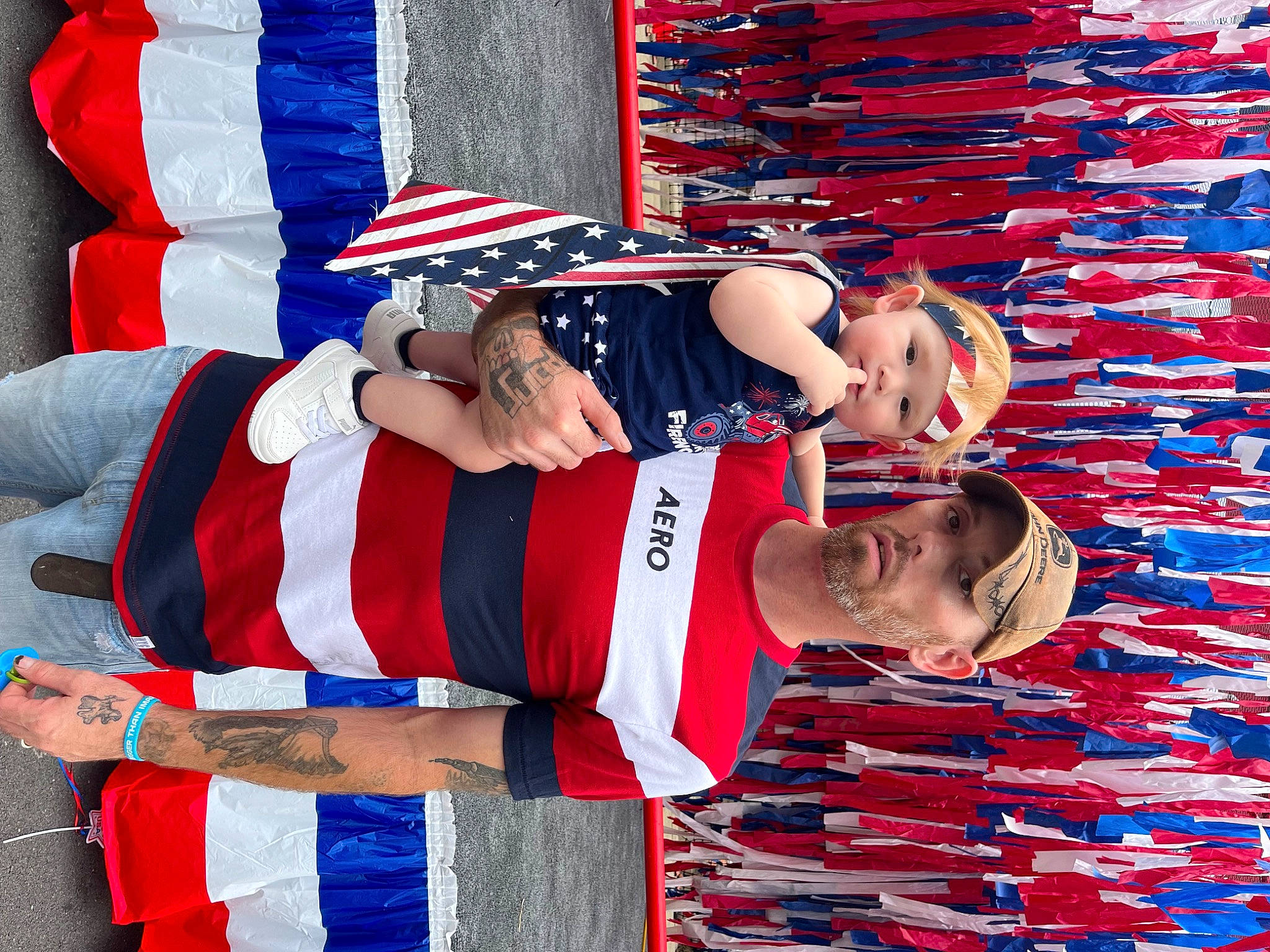 Kendan joined the competition — help win amazing prizes! blue, carmine, electric_blue, event, fan, flag_of_the_united_states, fun, gesture, hat, headwear, jersey, person, product, red, shorts, sleeve, smile, sports_uniform, sportswear, t_shirt