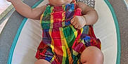 Tikena participe au concours pour gagner de l'argent avec cette photo : arm, baby, baby_seat, child, chubby, colorful_clothing, cushion, cute, face, foot, headband, indoor, infant, infant_clothing, person, plaid, relaxed, resting, romper, skin