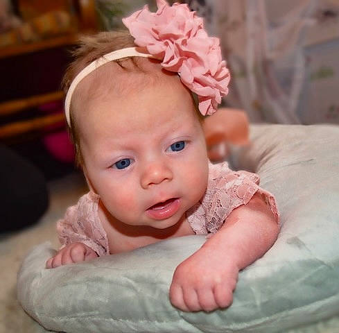 Eleanor joined the competition — help win amazing prizes! baby, baby_toddler_clothing, cheek, comfort, eye, eyebrow, eyelash, face, flower, happy, head, headpiece, iris, lip, person, petal, pink, skin, smile, textile