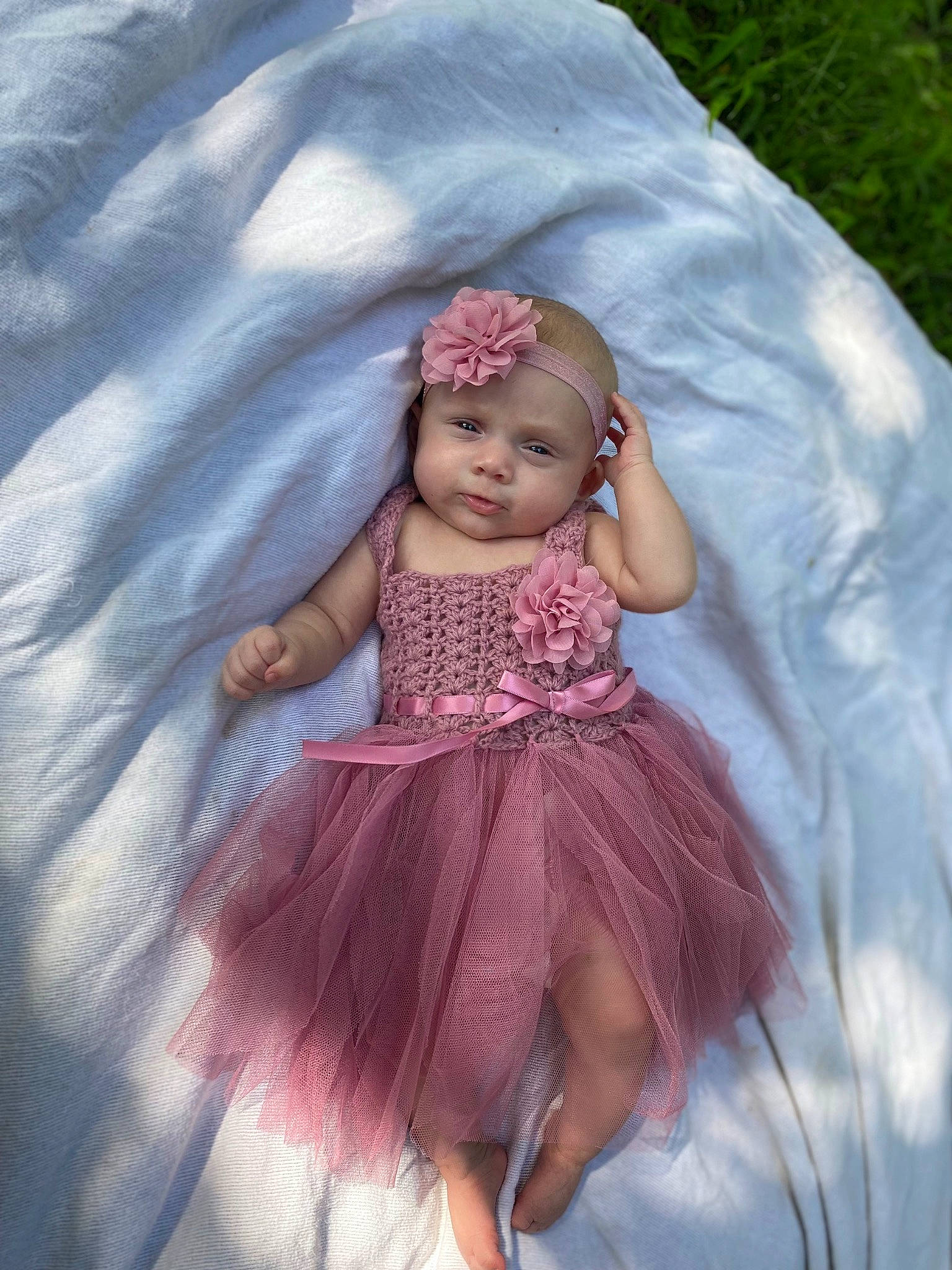 Eliana joined the competition — help win amazing prizes! baby, baby_toddler_clothing, bridal_accessory, child, dress, embellishment, eye, fun, grass, happy, headpiece, headwear, iris, magenta, mythical_creature, person, pink, product, purple, skin
