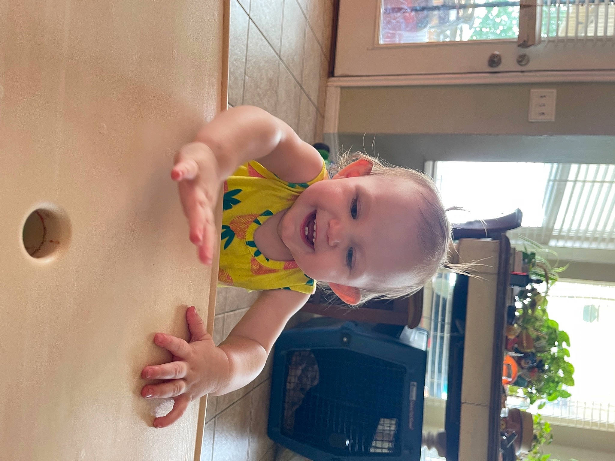 Brooklynn joined the competition — help win amazing prizes! baby, baby_laughing, baby_products, baby_toddler_clothing, child, finger, fun, glasses, happy, houseplant, joy, person, plant, room, smile, sunglasses, t_shirt, thumb, toddler, tree