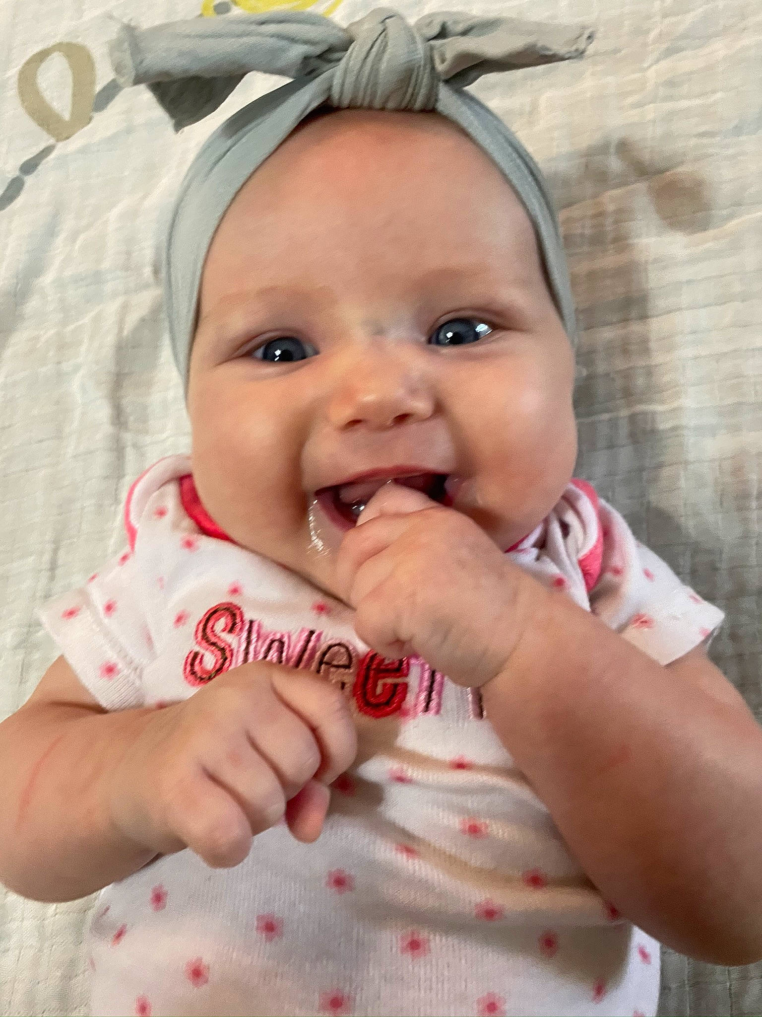 Brooklynn is registered to the contest to win money with this photo: baby, baby_making_funny_faces, cheek, child, face, facial_expression, finger, happy, head, headwear, joy, lip, mouth, nose, person, skin, smile, toddler