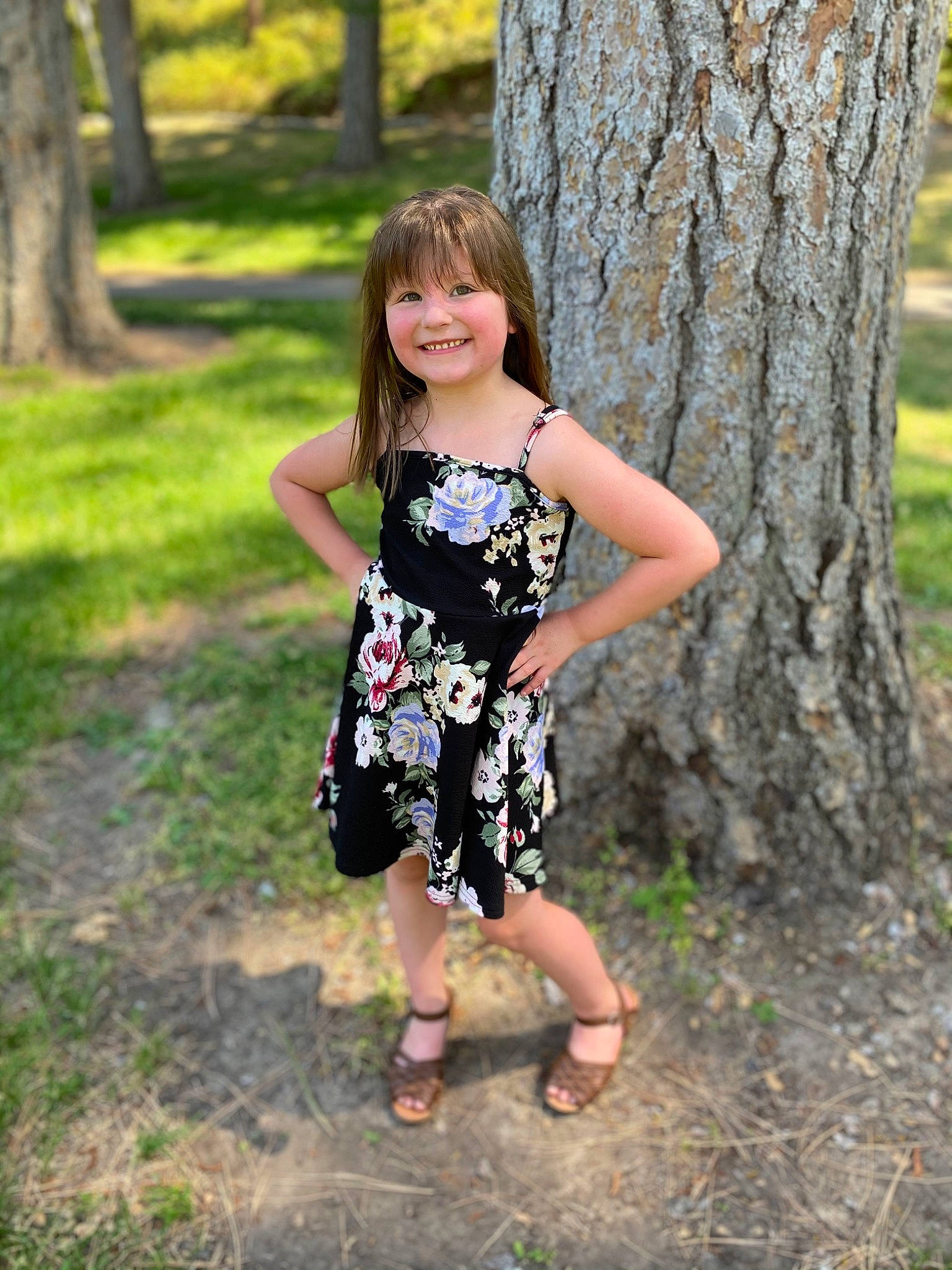 Katherine is registered to the contest to win money with this photo: botany, dress, eye, face, footwear, forest, grass, hair, happy, human_body, joy, leaf, leisure, people_in_nature, person, plant, smile, tree, trunk, waist