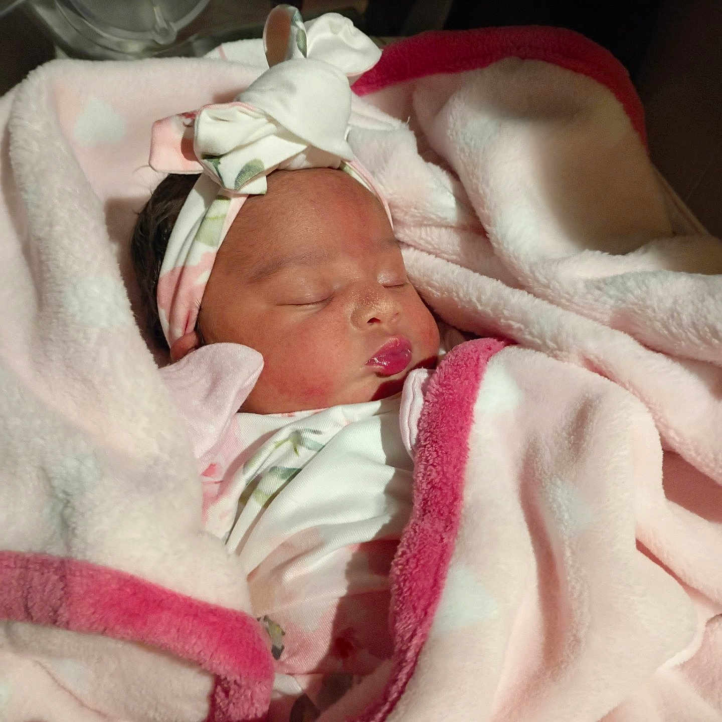 Za'Nyri Tate joined the competition — help win amazing prizes! adorable, baby, blanket, child, clothing, cozy, cute, face, headband, indoors, infant, newborn, peaceful, pink, portrait, resting, sleeping, soft, toddler, wrapped