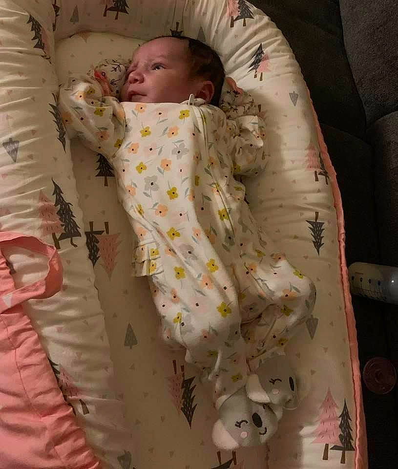 Cecilia joined the competition — help win amazing prizes! baby, baby_products, baby_safety, baby_sleeping, baby_toddler_clothing, bed, bed_sheet, bedding, bedtime, child, comfort, infant_bed, linens, pattern, peach, person, room, skin, sleeve, textile