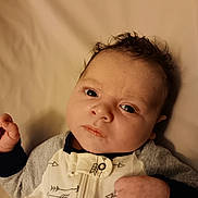 Gus joined the competition — help win amazing prizes! arrow_pattern, baby, child, closeup, clothing, cute, expression, fabric, face, hand, indoors, infant, lying_down, newborn, onesie, person, portrait, skin, sleepwear, young