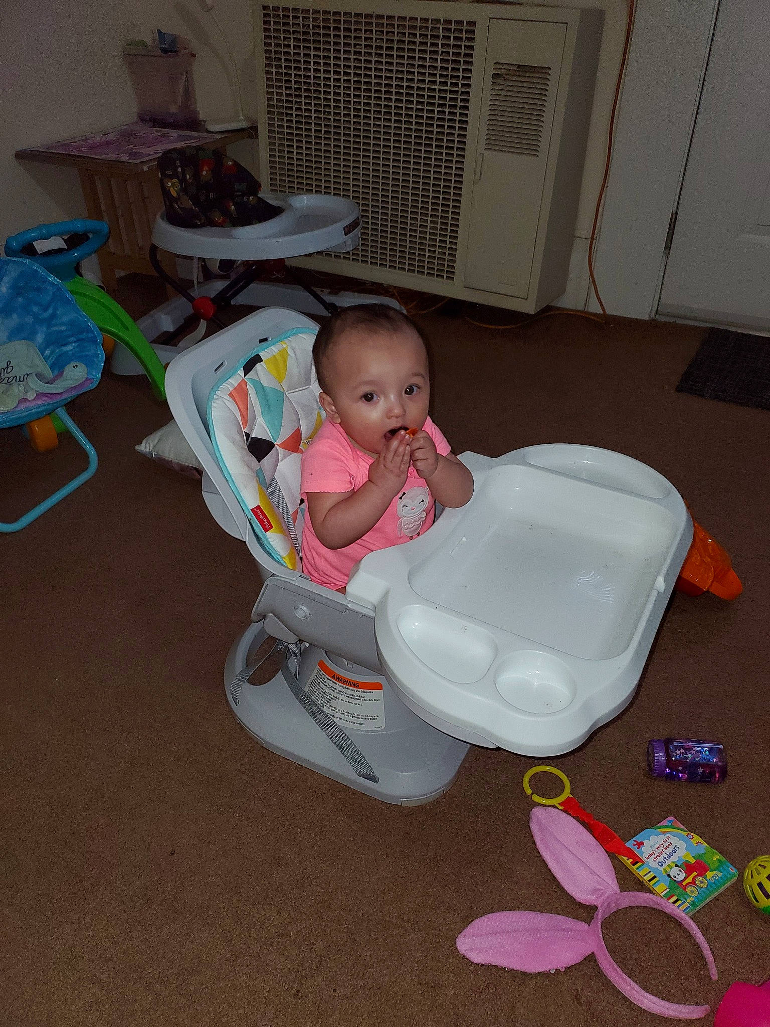 Camilla joined the competition — help win amazing prizes! baby, chair, child, floor, person, play, product, sitting, toddler