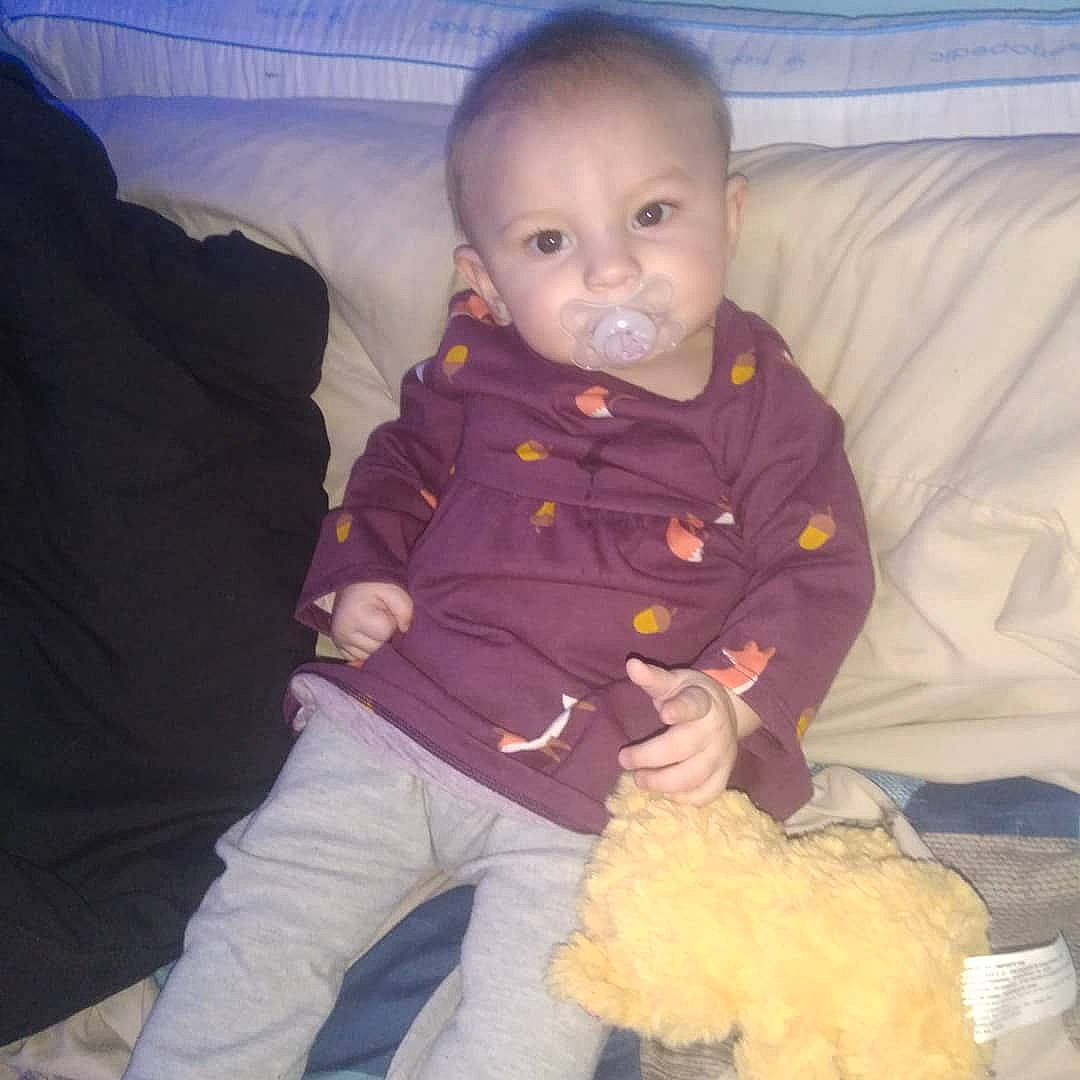 Rosalyn is registered to the contest to win money with this photo: baby, baby_toddler_clothing, cheek, child, comfort, finger, fun, fur, happy, lap, mammal, nose, organ, person, room, sitting, skin, sleeve, textile, thumb