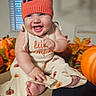 Vianney joined the competition — help win amazing prizes! baby, child, infant, smiling, happy, portrait, halloween, pumpkin_hat, pumpkins, autumn, leaves, costume, festive, sitting, indoors, window, blinds, blanket, clothing, baby_feet