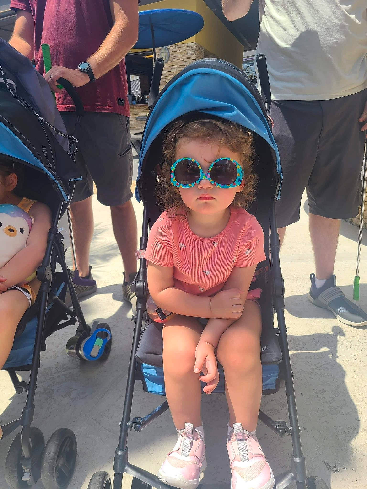 Thea joined the competition — help win amazing prizes! baseball_cap, blue, eyewear, goggles, human_leg, leg, leisure, luggage_and_bags, person, photograph, shoe, shorts, snapshot, sneakers, summer, sunglasses, thigh, toddler, travel, under_exposed