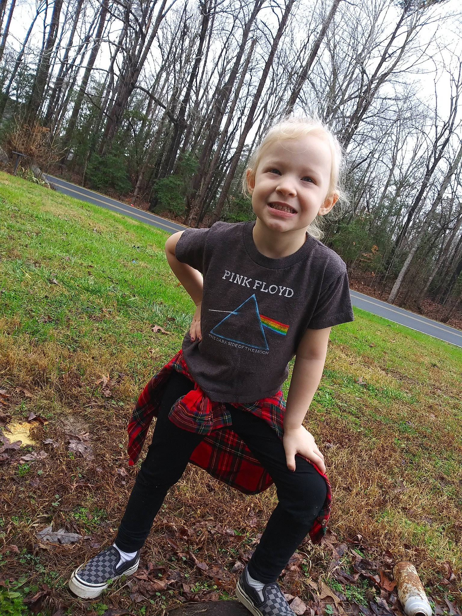 Brinnley joined the competition — help win amazing prizes! child, cool, design, joy, leaf, leg, pattern, person, photography, plant, play, recreation, running, shoe, sitting, t_shirt, tartan, textile, toddler, tree