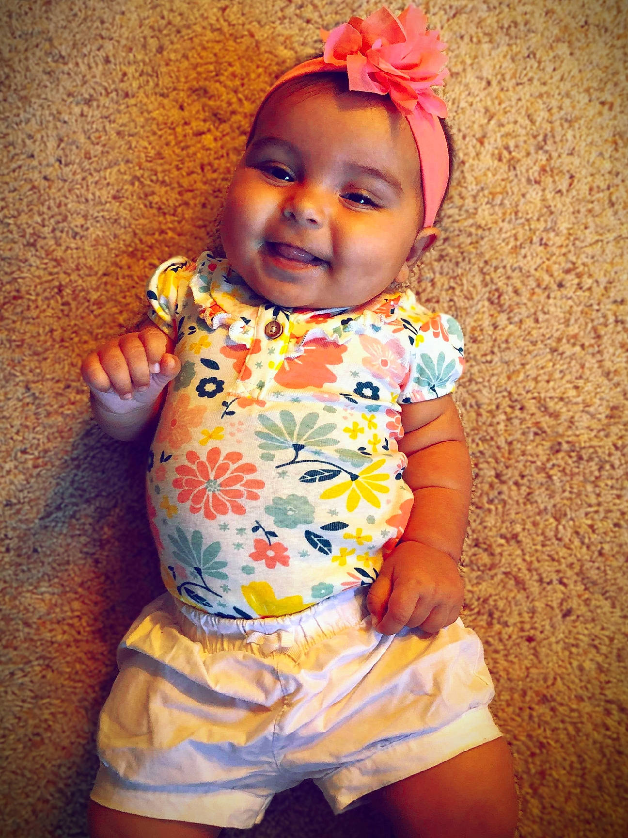 Anaiah joined the competition — help win amazing prizes! baby, baby_products, baby_toddler_clothing, cheek, child, fun, hair_accessory, happy, head, headband, headgear, joy, pattern, person, pink, product, skin, smile, toddler, yellow