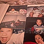 baby, toddler, child, person, couch, plush_toy, adult, smile, close_up, indoor, photograph, bed, blanket, clothing, diaper, portrait, happy, family, nostalgia, album