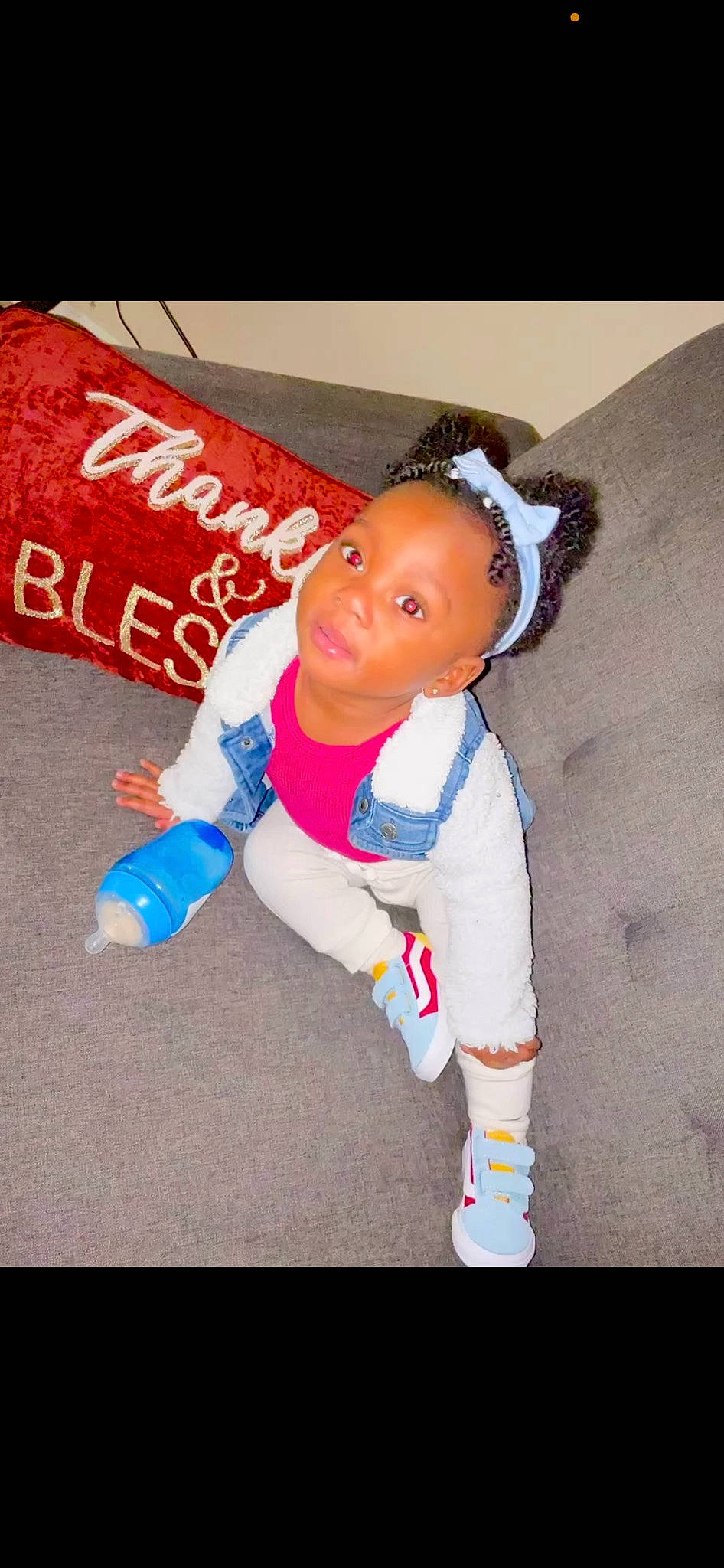 Eryn joined the competition — help win amazing prizes! baby, baby_toddler_clothing, child, electric_blue, flooring, fun, fur, happy, knee, logo, person, personal_protective_equipment, sleeve, smile, sock, sportswear, t_shirt, textile, thigh, toddler