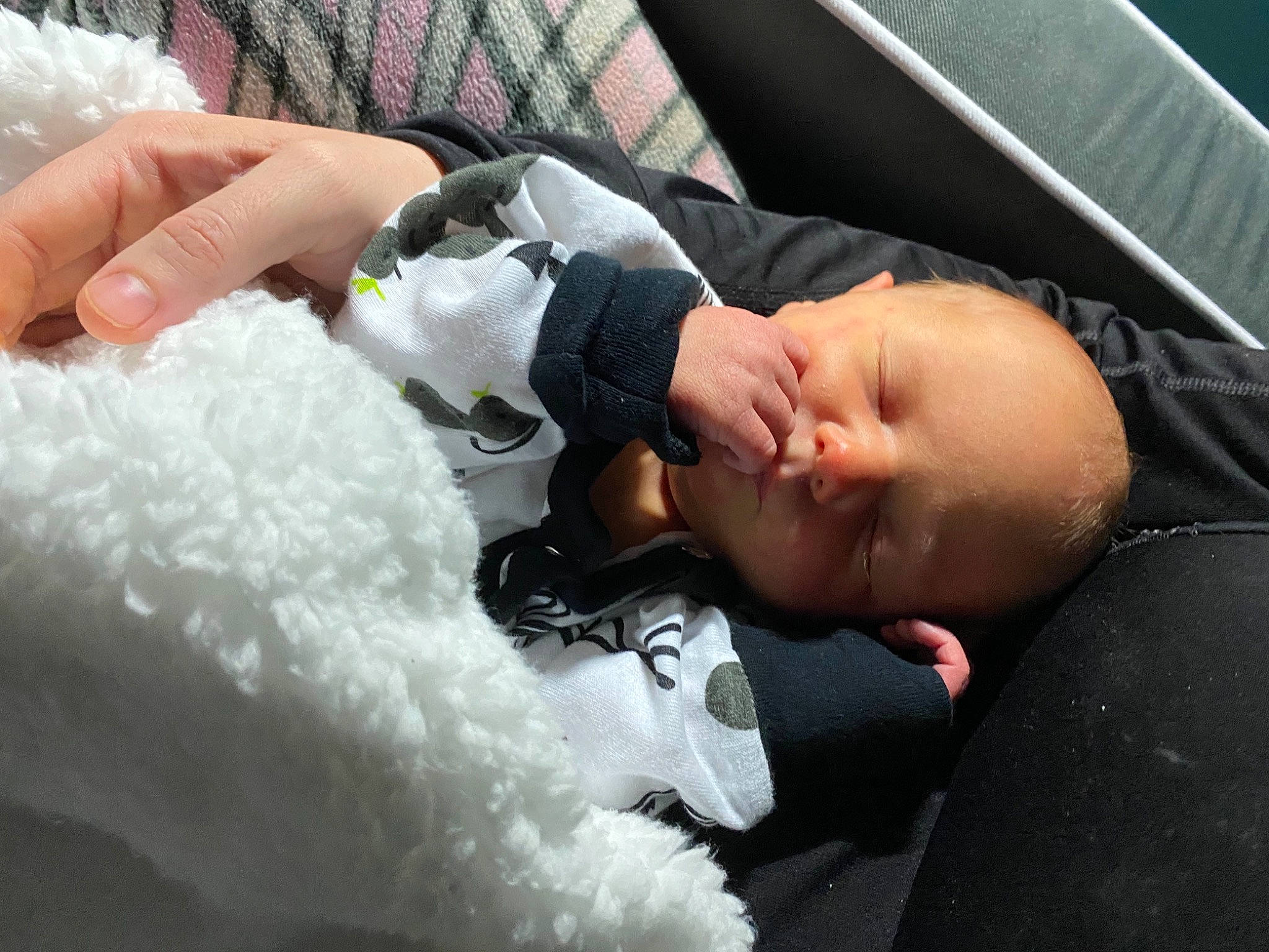 Kayden is registered to the contest to win money with this photo: baby, baby_products, baby_sleeping, car_seat, child, comfort, companion_dog, fashion_accessory, finger, fur, gadget, hand, linens, nail, nap, person, sitting, skin, stuffed_toy, toddler