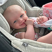 Harper joined the competition — help win amazing prizes! baby, car_seat, child, infant, blue_eyes, hand, blanket, car_interior, seatbelt, smiling, cute, comfort, clothing, sitting, young_child, safety, portrait, baby_girl, pink, soft