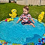 Toby is registered to the contest to win money with this photo: toddler, child, inflatable_pool, water, yellow_duck, toy, grass, outdoor, summer, sunny, wet_hair, sitting, playtime, blue_water, colorful, casual_clothing, young_child, daytime, backyard, recreation
