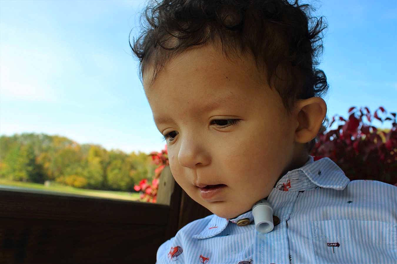 Weston joined the competition — help win amazing prizes! cheek, chin, collar, dress_shirt, eye, eyelash, face, forehead, grass, happy, iris, lip, neck, nose, person, plant, skin, sky, sleeve, toddler