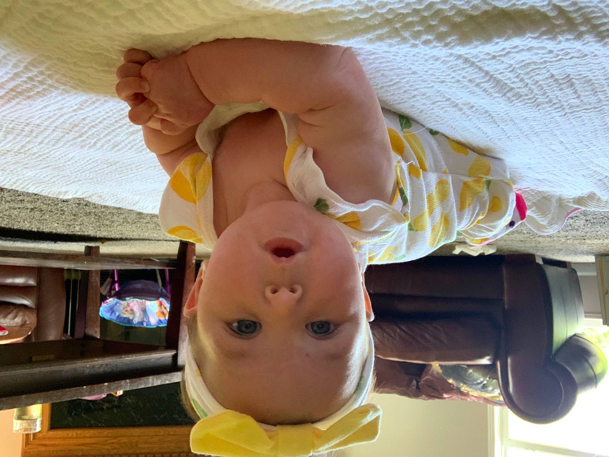 Scarlett joined the competition — help win amazing prizes! baby, child, ear, finger, head, person, thumb, toddler, yellow