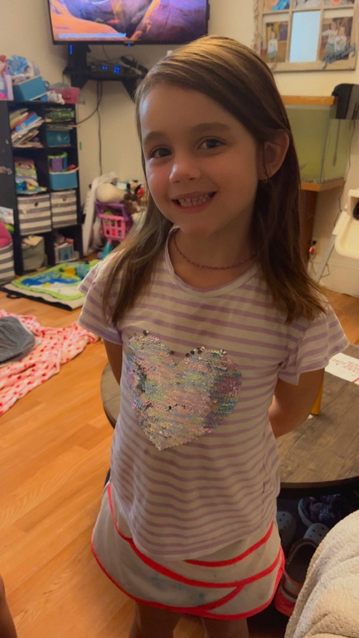 Catherine joined the competition — help win amazing prizes! arm, baby_toddler_clothing, bookcase, finger, flooring, fun, hairstyle, happy, head, joy, long_hair, mammal, organ, person, shelf, shoulder, sleeve, smile, t_shirt, trunk