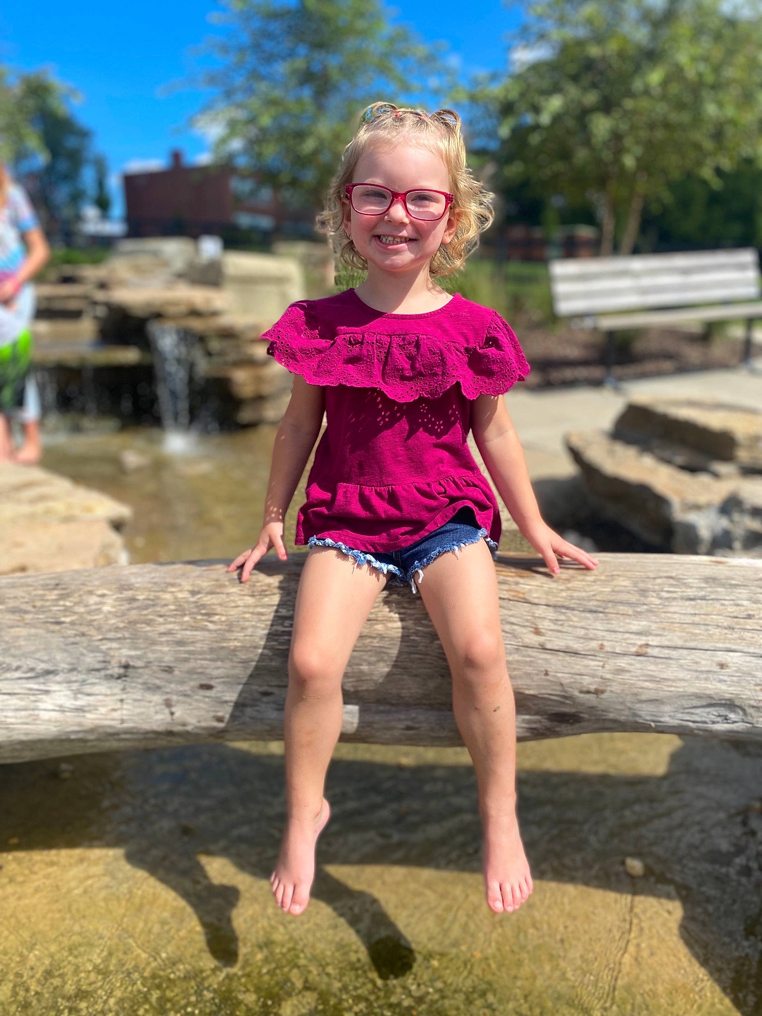 Kiara is registered to the contest to win money with this photo: barefoot, beauty, fun, grass, hair, happy, joy, leisure, people_in_nature, person, pink, plant, recreation, sky, smile, summer, thigh, toddler, tree, waist