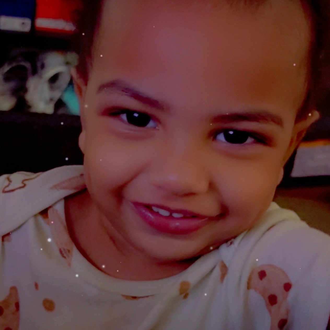 Elijah joined the competition — help win amazing prizes! baby, child, closeup, cookie_pattern, cozy, cute, expression, face, glowing_effect, happy, indoor, milk_bottle, pajamas, person, portrait, sleepwear, smiling, stars, toddler, young_child