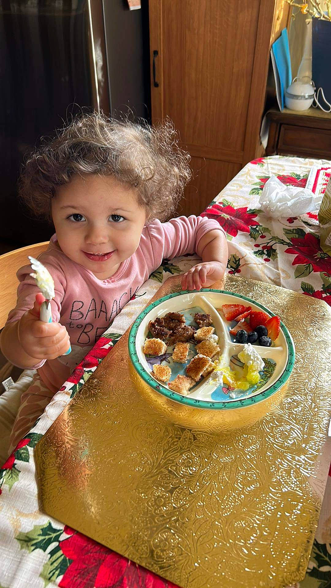 Caliana joined the competition — help win amazing prizes! baking, chair, child, comfort_food, cooking, cuisine, dishware, event, food, happy, ingredient, joy, person, plate, platter, recipe, serveware, smile, sweetness, table