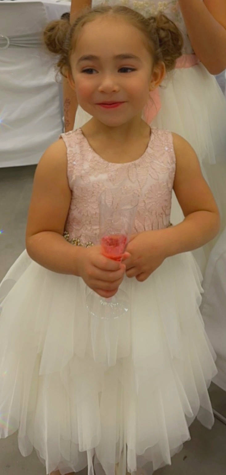 Melody is registered to the contest to win money with this photo: bridal_clothing, bridal_party_dress, day_dress, dress, embellishment, finger, gesture, gown, hand, happy, joy, one_piece_garment, person, pink, shoulder, skin, sleeve, smile, textile, wedding_ceremony_supply