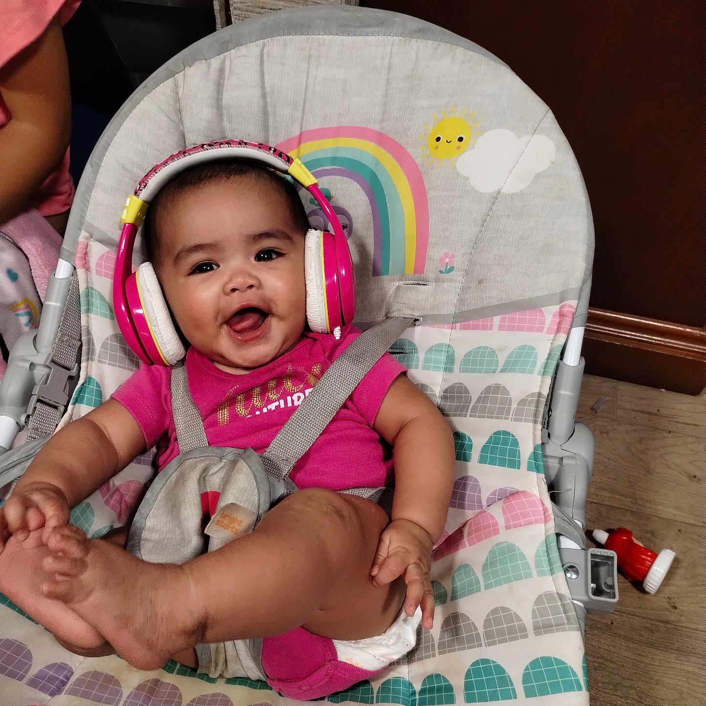Peighten-Marie joined the competition — help win amazing prizes! baby, bodypart, clothing, couch, crib, cushion, diaper, electronics, face, finger, furniture, head, headphones, homedecor, infantbed, person, photography, portrait, stroller, t_shirt