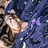 cat, tabby_cat, sleeping, relaxed, paw, whiskers, night_theme, blanket, moon, stars, butterflies, purple, cozy, fur, animal, pet, indoor, cute, resting, face