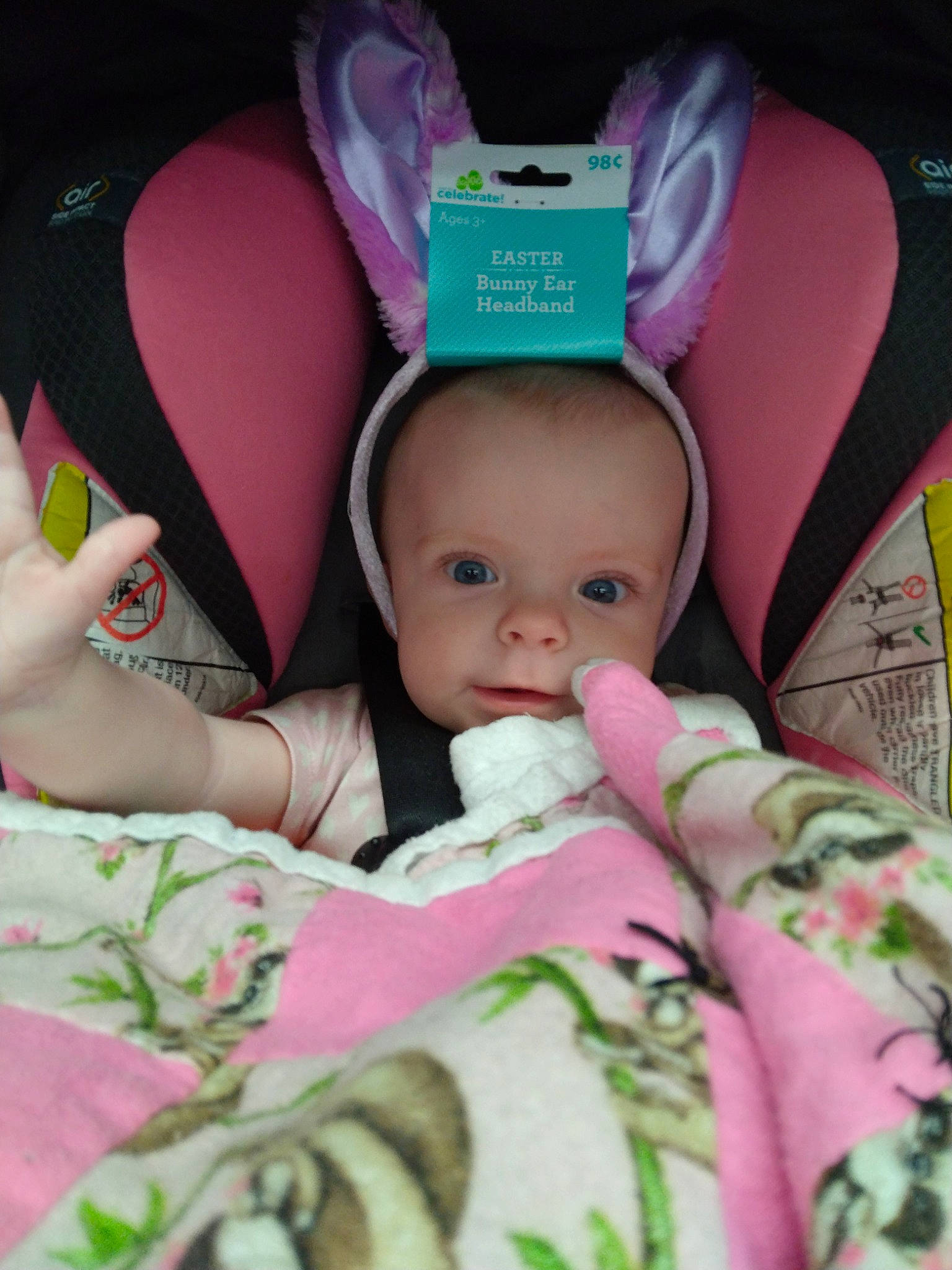 Haizley is registered to the contest to win money with this photo: baby, baby_products, baby_safety, baby_sleeping, baby_toddler_clothing, bed, bedding, cheek, child, comfort, facial_expression, fun, happy, linens, magenta, person, pink, product, skin, textile