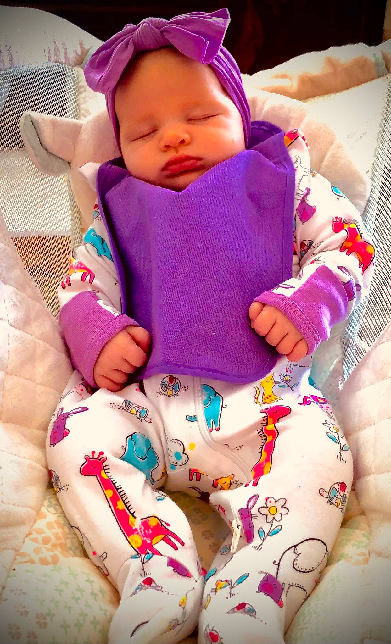 Brinleigh joined the competition — help win amazing prizes! baby, baby_safety, baby_sleeping, baby_toddler_clothing, cheek, comfort, eye, face, head, human_body, person, pink, purple, skin, sleeve, textile, thigh, toddler, violet, white