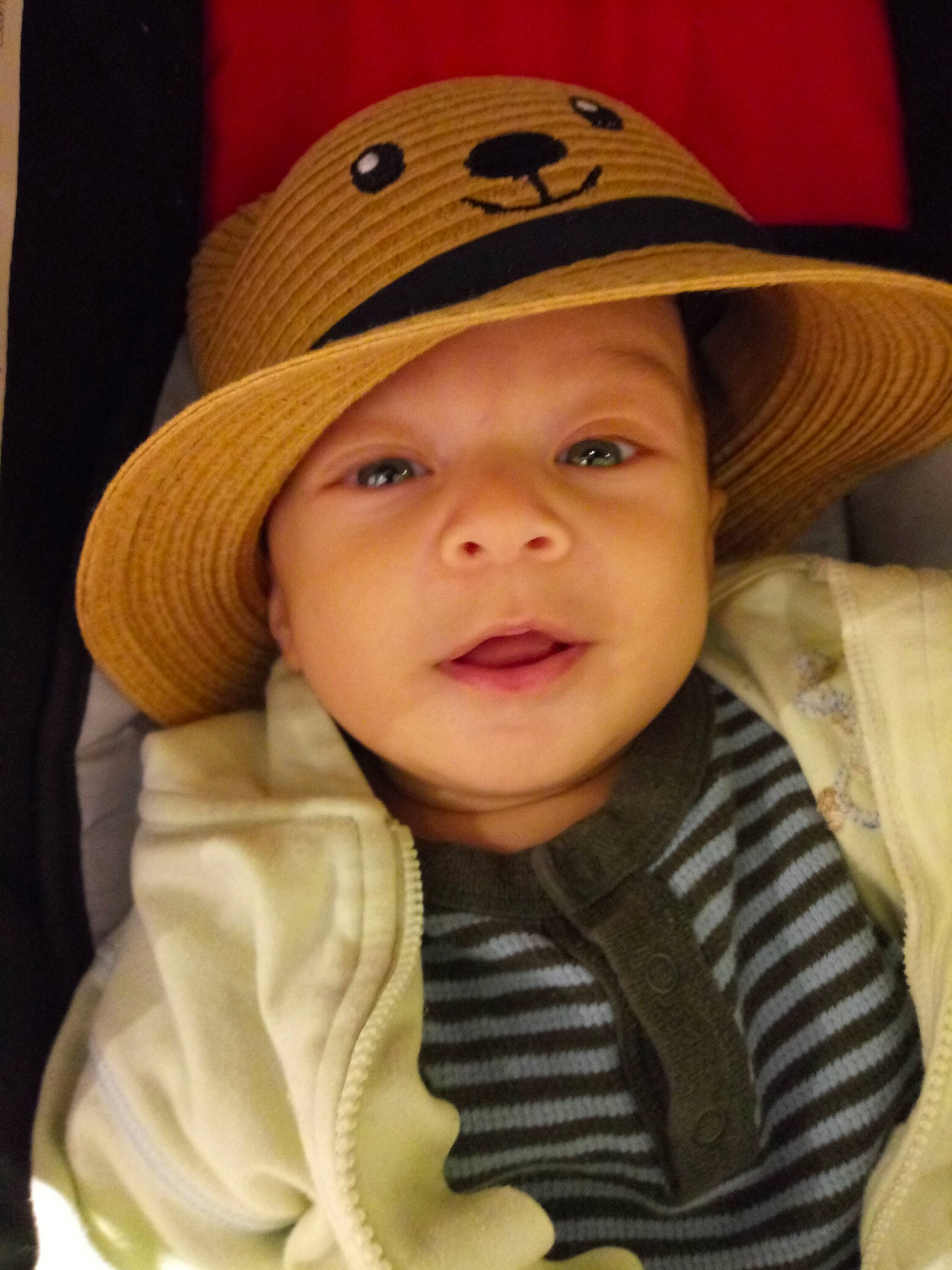 Micheal joined the competition — help win amazing prizes! baby, cheek, child, costume_hat, fashion_accessory, hat, headgear, headwear, person, skin, smile, sun_hat, toddler