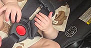 Lyric is registered to the contest to win money with this photo:  안전, automotive, baby, baby_clothing, bare_feet, buckle, car_seat, child, close_up, hands, happy, harness, indoor, infant, portrait, red_button, sitting, smiling, toes, vehicle