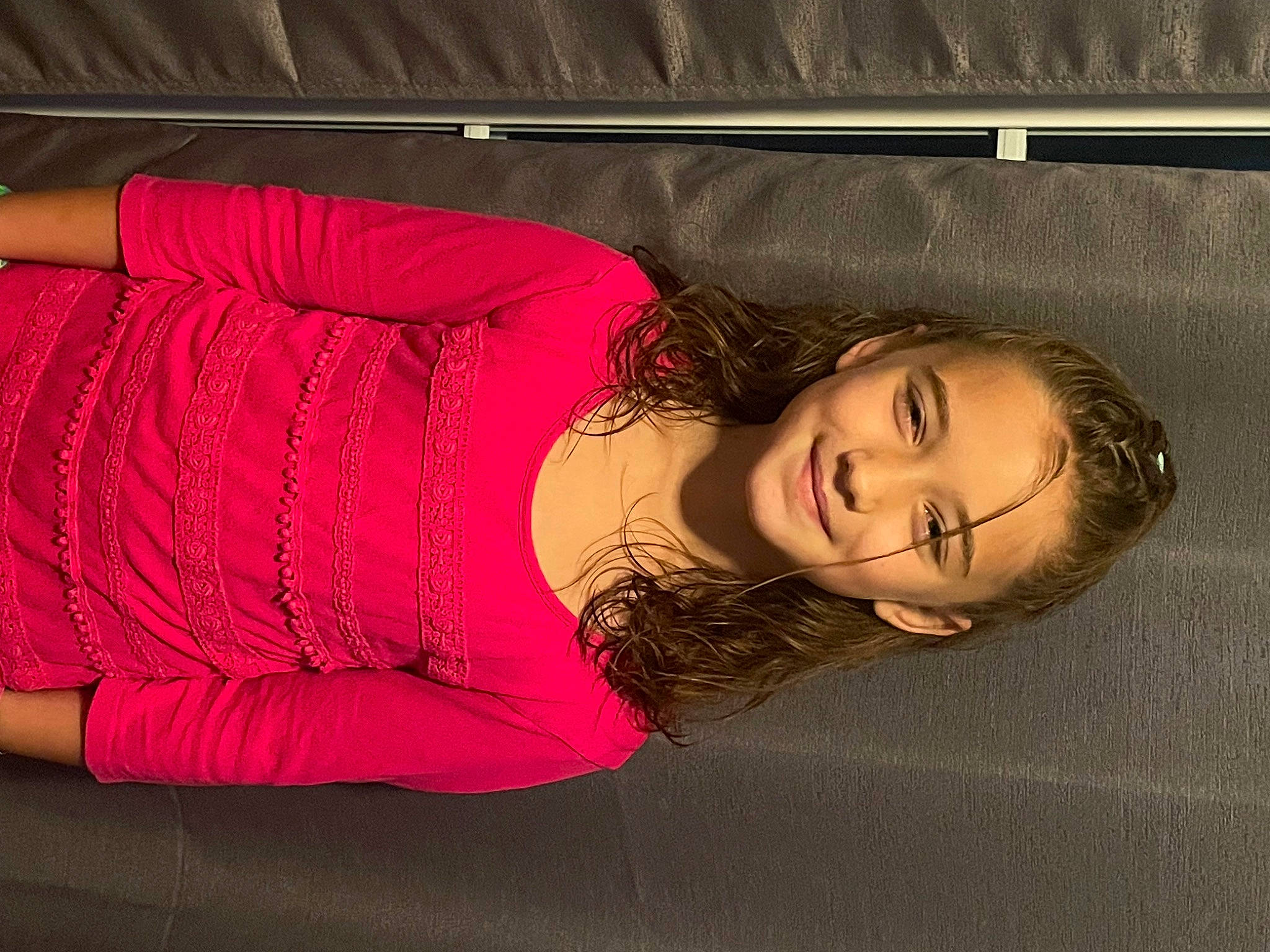 Sydney is registered to the contest to win money with this photo: abdomen, chest, comfort, elbow, face, flash_photography, flooring, happy, human_leg, joy, knee, long_hair, magenta, person, sitting, sleeve, smile, sportswear, thigh, trunk