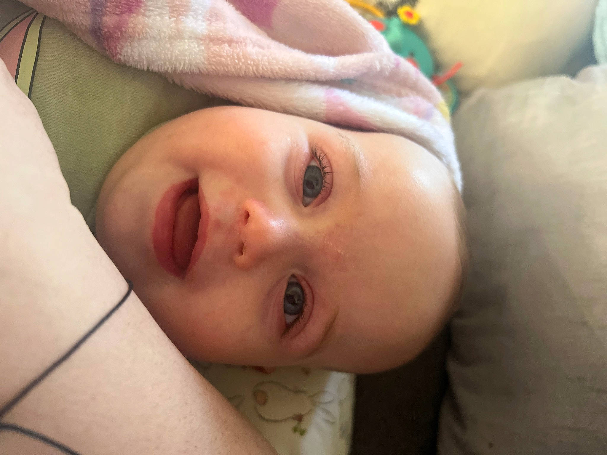 Cecilia joined the competition — help win amazing prizes! blond, cheek, child, comfort, eye, eyebrow, eyelash, hair, happy, head, iris, linens, lip, mouth, neck, nose, person, skin, smile, toddler