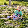 Harlee joined the competition — help win amazing prizes! toddler, child, sitting, grass, outdoor, surprised, expression, green_tshirt, minnie_mouse, purple_shorts, crocs, sunlight, fence, nature, young_child, casual_clothing, daylight, playground, person, portrait