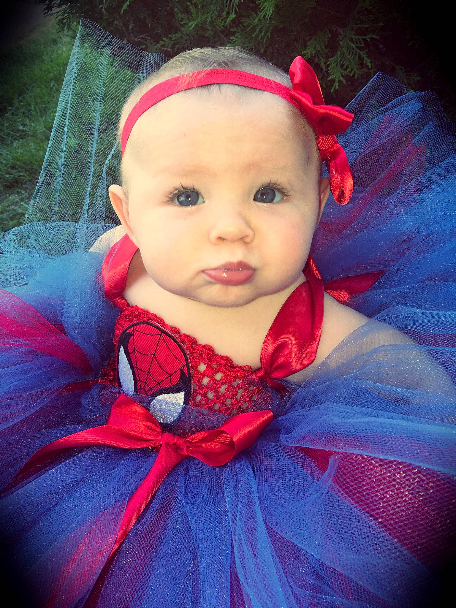 November joined the competition — help win amazing prizes! baby, beauty, cheek, child, child_model, costume, eye, face, hair_accessory, head, headband, headgear, iris, lip, nose, person, pink, product, red, skin