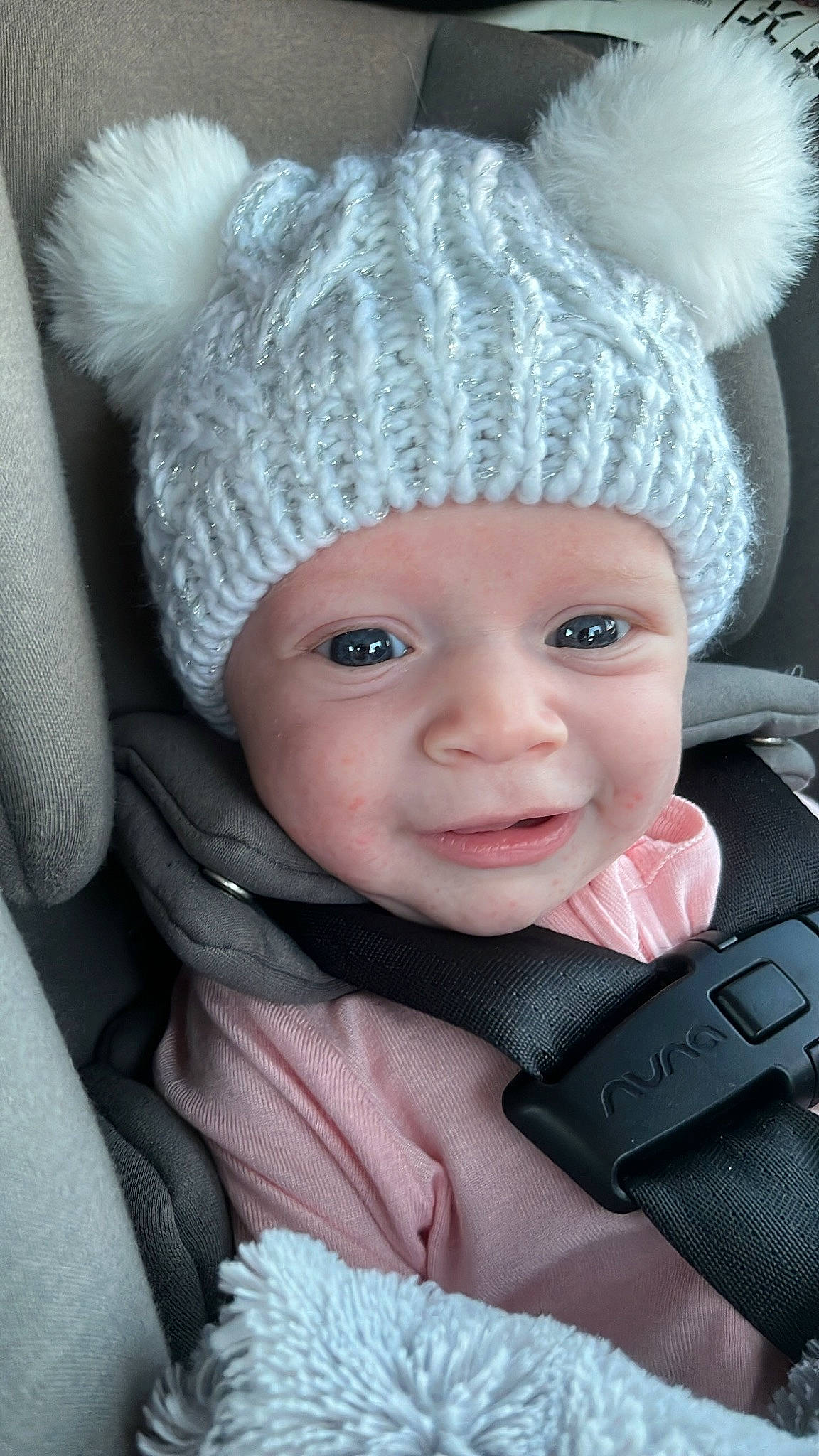 Alessandra is registered to the contest to win money with this photo: baby, baby_toddler_clothing, cap, cheek, cool, eye, face, flash_photography, happy, headgear, headwear, iris, knit_cap, outerwear, person, photograph, product, skin, smile, textile