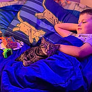 Babybell joined the competition — help win amazing prizes! bed, blanket, boy, casual, cat, child, cozy, fan, home, indoor, minecraft, pillow, plush, purple_lighting, relaxing, sleepy, smiling, snack, striped_cat, toy